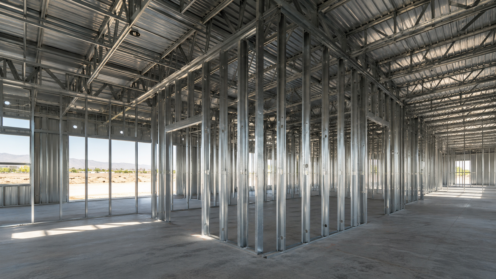 Interior of a steel-framed metal building